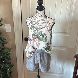 Tropical Print Tank Top and Gray Shorts Set
